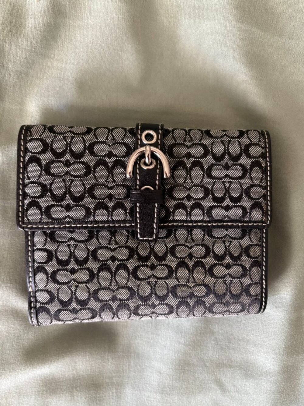 Vintage Coach 6657 Black Gray Signature Jacquard Leather Wallet Silver Hardware